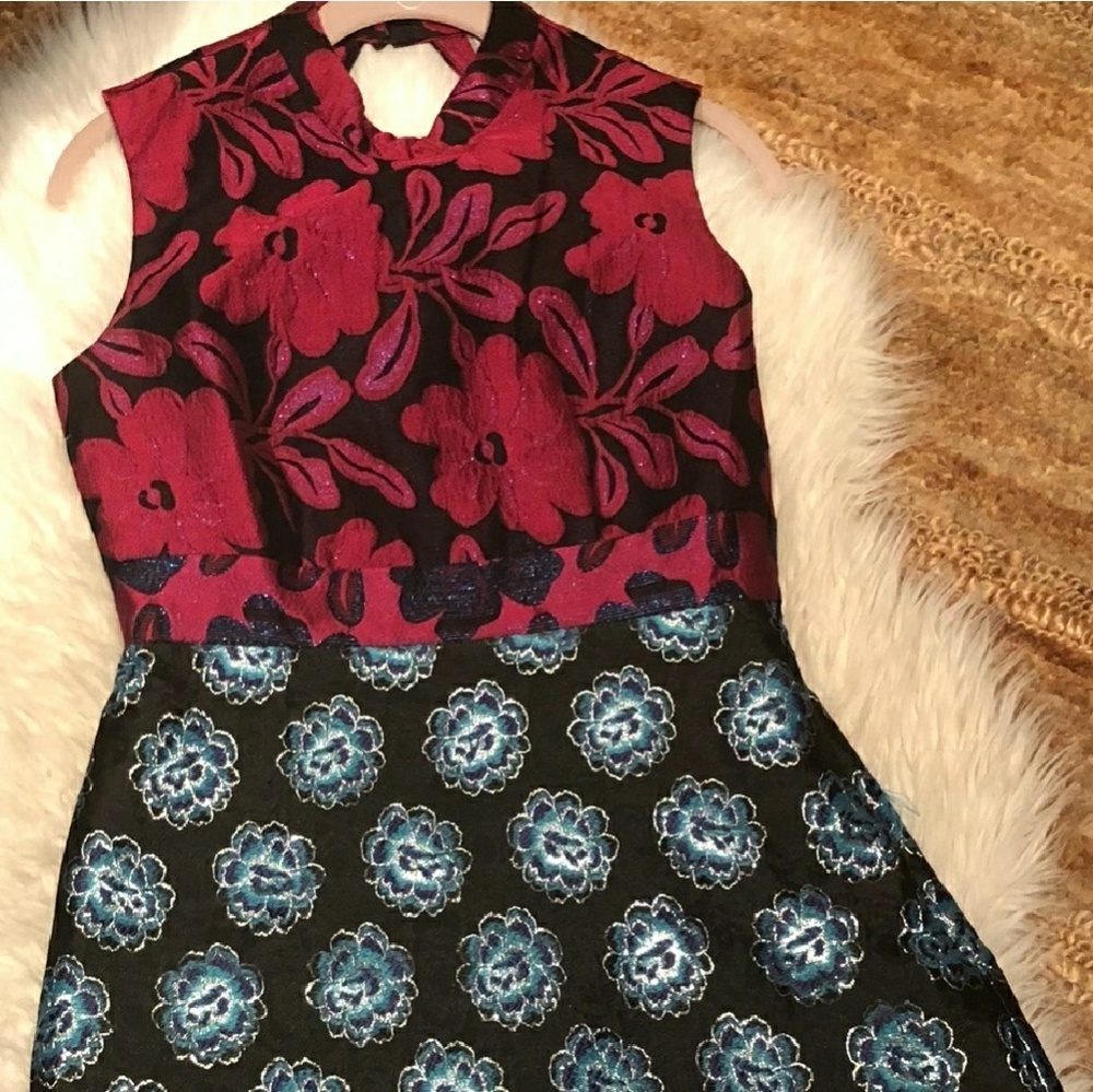 Asos mini floral metallic dress